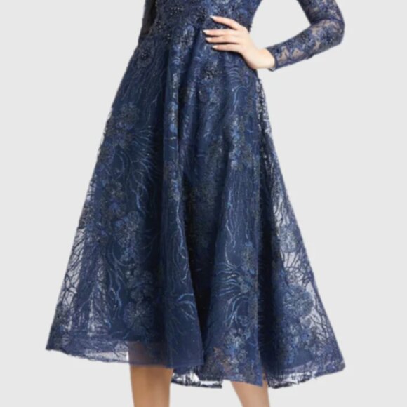 MAC DUGGAL 20286 EMBELLISHED PLUNGE NECK ILLUSIONS LONG SLEEVE MIDI DRESS sz 10 - Picture 5 of 8